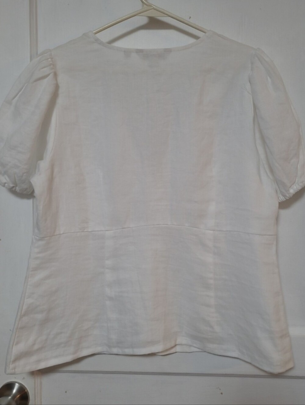 Boden Linen White Puff Sleeve Button-Front Blouse 12 LARGE - Picture 5 of 6